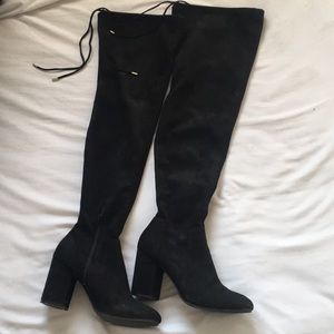 Black velour over-the-knee boots
